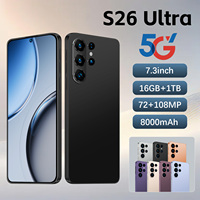 Smartphone S26 Ultra 7,3 pouces 90Hz Android 15 16 Go 1 To 108 MP 8000 mAh Deca Core Écran LED 5G Double SIM Carte TF Face ID Métal