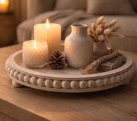 Nouveau Plateau Décoratif Rond en Bois Blanc Rustique Perlé pour Table Basse, Style Ferme Vieillie, pour Rangement de Bougies, Cadeau de Maison