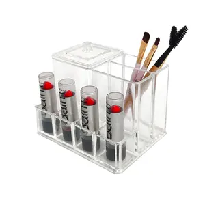 Porte-coton-tige organisateur de maquillage acrylique transparent boule de coton éponge Q-tip support conteneurs distributeur support 3 Sections divisées