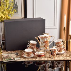 Vente en gros de décorations d'intérieur de luxe, motif royal dragon, ensemble de thé et de café en céramique avec poignée dorée - Product Image 1
