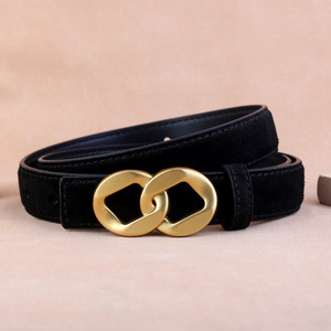 Cinturón de Cuero Retro para Mujer, Cinturón con Hebilla Entrelazada en Tono Dorado Vintage para Vestidos y Abrigos - Product Image 1