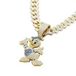 Collar con Colgante de Pato de Dibujos Animados Europeo y Americano al por Mayor, <span class=keywords><strong>Cadena</strong></span> Cubana de Aleación de Zinc Chapada en Oro Estilo Hip-Hop para Aniversario - Product Image 2