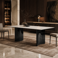 Table à manger personnalisée avec plateau en céramique et pieds en acier inoxydable noir pour appartement, hôtel, projet de mobilier commercial