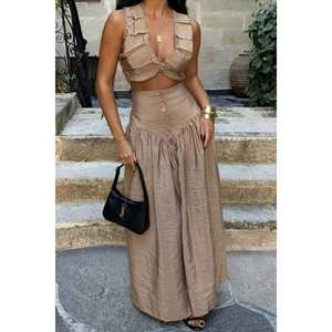 Conjunto de Traje con Chaleco Beige con Detalle de Botones para Mujer - Product Image 4