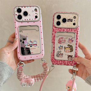 Coque de téléphone portable pour iPhone 17 16 Pro Max avec motif chat KT de dessin animé, miroir, lanière, support Cry baby, sangle mignonne et anneau de maintien - Product Image 3