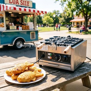 Machine à gaufres Taiyaki électrique professionnelle à 3 cavités pour pâtisseries, cafés et chariots mobiles – Équipement de cuisson pour pâtisseries au haricot rouge et au poisson - Product Image 1