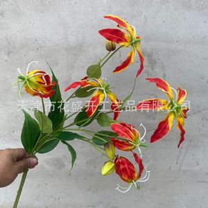 Flor Artificial de Lirio de Fuego Gloriosa, Rama Individual, Flor de Seda de Alta Simulación, Accesorio de Decoración para Bodas - Product Image 1