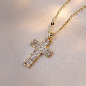 PFT Shining Cross Phong Cách Sang Trọng Vòng Cổ Thanh Lịch Lấp Lánh Dây Đồng Mạ Điện Nữ Đa Năng Cổ Dây Xích Quà Tặng - Product Image 5