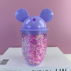 Mickey Mouse Ears Plastic Straw Cup Colorful Gift Cup Portable Cartoon Water Bottle For Students - Product Image 2