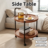Table d'appoint à double niveau avec roulettes, style nordique moderne, table basse multifonctionnelle en bois avec structure métallique pour salon