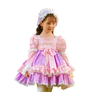 Sonbahar yeni kız Lolita kabarcık kollu prenses elbise pembe uzun kollu elbise