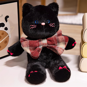 All'ingrosso gatto peluche bianco e nero con grande papillon farcito per bambini regalo di colore marrone papillon simpatico gatto peluche - Product Image 4
