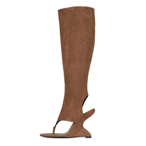 Stivali Alti al Ginocchio da Donna in <span class=keywords><strong>Camoscio</strong></span> con Punta a Clip, Colori Personalizzabili, Scarpe Estive con Tacco Alto a <span class=keywords><strong>Zeppa</strong></span> e Cerniera Laterale - Product Image 2