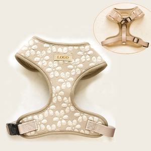 Aksesori hewan peliharaan kain Jacquard pola bunga cetakan hati bordir perros maskara mewah kerah hewan peliharaan tali anjing dan tali - Product Image 1