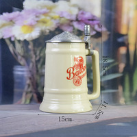 Mug à bière et à vin Balboa Oktoberfest classique tendance - Stein en porcelaine écologique avec couvercle en aluminium 650 ml, compatible lave-vaisselle