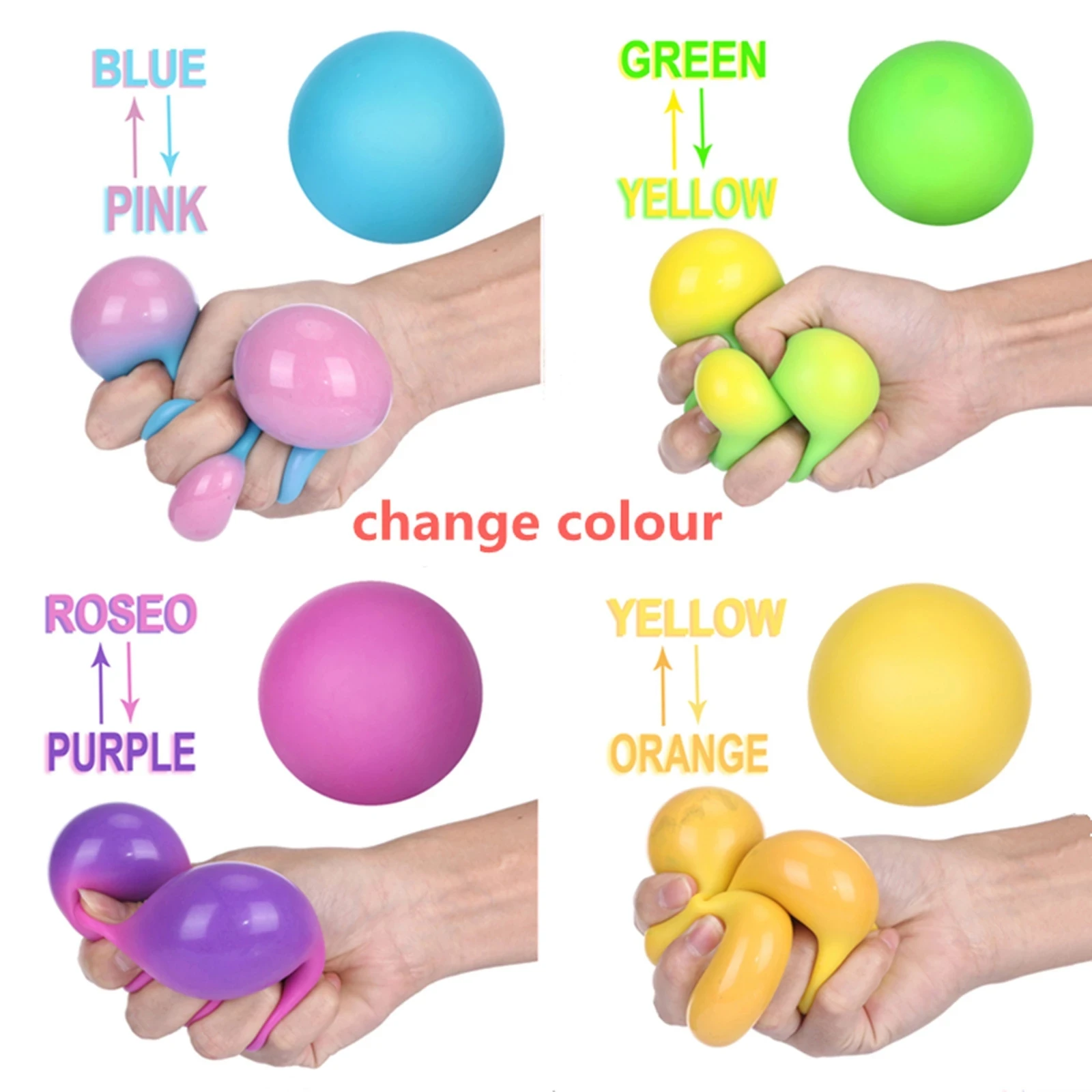 Colorful Pressure Needoh Balls Toys Rainbow Anti Stress TPR Change Colour Squeeze Squishy Balls Toys for Children Adults Gif