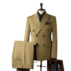 <span class=keywords><strong>Costume</strong></span> d'affaires <span class=keywords><strong>haut</strong></span> <span class=keywords><strong>de</strong></span> <span class=keywords><strong>gamme</strong></span> pour <span class=keywords><strong>homme</strong></span>, croisé, rayé, respirant, infroissable, en tissu peigné viscose/polyester, coupe droite, grande taille - Product Image 1