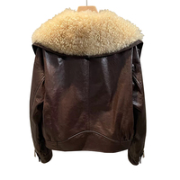 Weshallo Manteau de fourrure de moto en cuir court personnalisé Veste d'hiver en cuir de mouton véritable pour femmes avec col en fourrure d'agneau