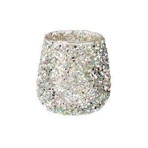 Porte-bougie en verre avec perles/strass argent/vert H 8CM - Product Image 1