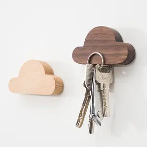 PUSELIFE keychain coins cards wooden key hanger round wood wall mount hanging magnet key hook holder rack for wall