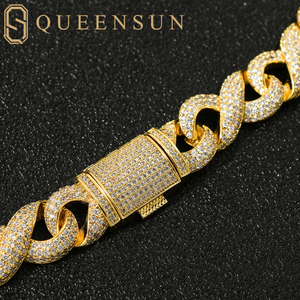 Queensun 14K <strong>Solid</strong> White <strong>Gold</strong> 15mm Infinite Cuban Chain Bracelet IGI GRA Lab Grown Diamond Hiphop Party Hiphop <strong>Bangles</strong> for Gift - Product Image 3