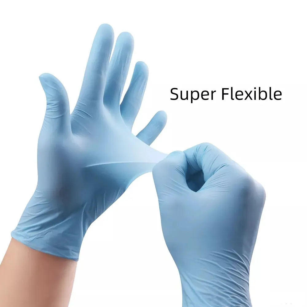 3.5 g 100 Pcs Per Box Finger Texture Non-slip Nitrile Gloves Elastic Big Easy to Wear Disposable Blue Nitrile Gloves