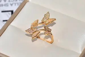 Manufacturer Direct Sale Fashion Lady KYRA0593 CZ Ring Shine 3A Zircon Butterfly Shape Resizable Rings For Women Girl