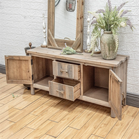 Meuble TV INNOVA au design rustique vintage en bois et métal avec tiroir de rangement