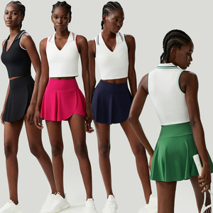 XW-YB513+SP567 Pakaian Tenis Cepat Kering Laris Manis Grosir, Tank Top Elastis Tinggi dengan Rok Set 2 Potong Wanita - Product Image 1