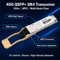 Modul Transceiver 40GBASE-SR4 QSFP+ 850nm/1310nm 100m/10KM SM/MM MPO-12 QSFP-40G-SR4 untuk Switch Pusat Data, Garansi 3 Tahun, DC 5V