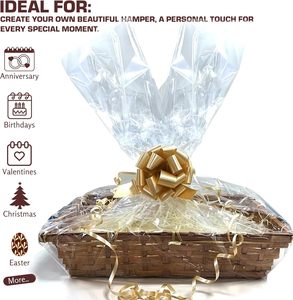 Yulin Jiafu <strong>Hamper</strong> Wicker Gift <strong>Basket</strong> Box <strong>Kit</strong> with Shred+Cellophane+Bow Bamboo <strong>Baskets</strong> - Product Image 6