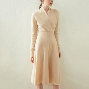 Abito in Maglia all'Ingrosso, Elegante e Aderente, Maniche Lunghe, Personalizzabile, <span class=keywords><strong>Vestito</strong></span> Lungo in Cashmere per <span class=keywords><strong>Donna</strong></span>, Autunno-Inverno - Product Image 2