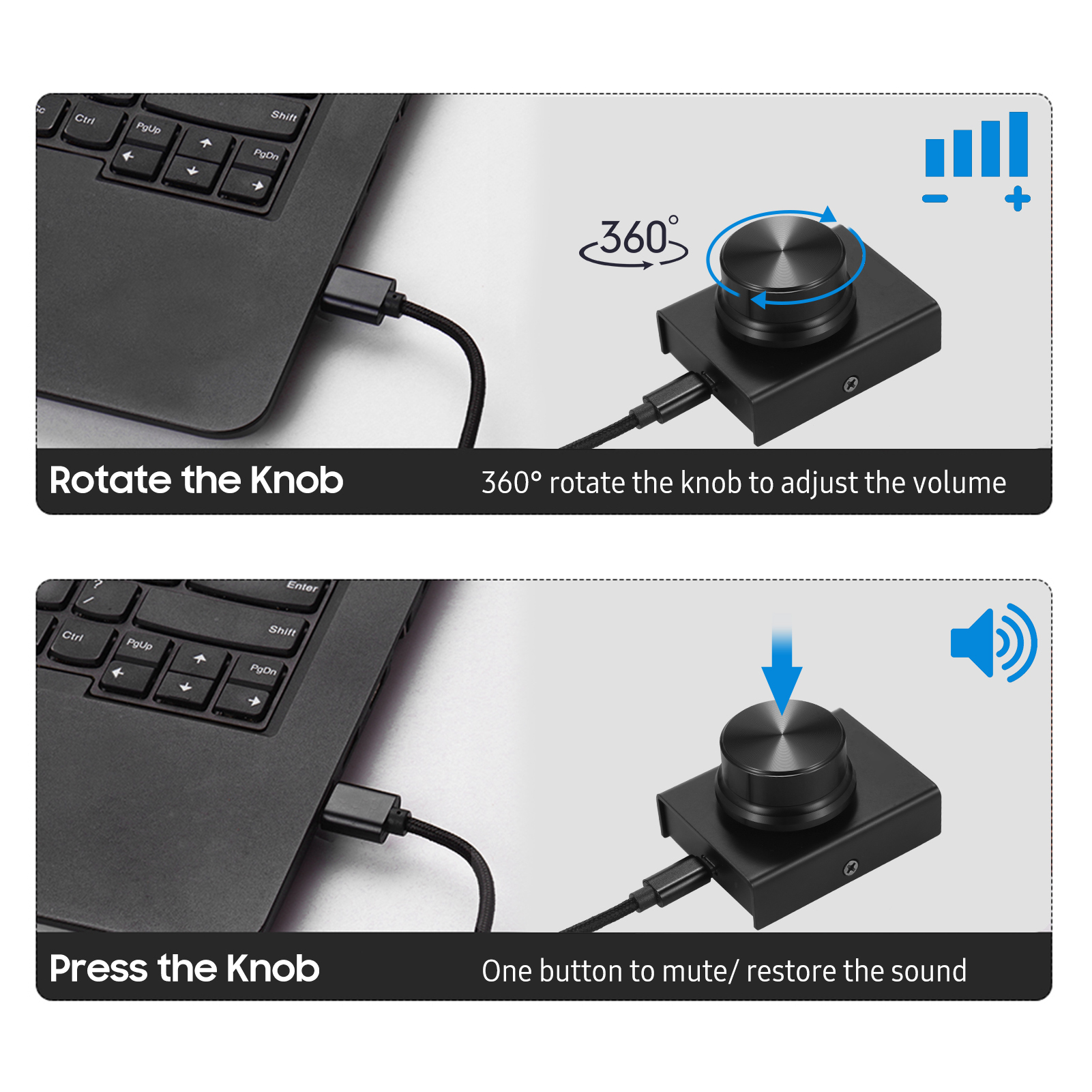 Bouton De Volume USB Avec Mute - Marque VAYDEER - Compatible Windows - Aluminium Noir