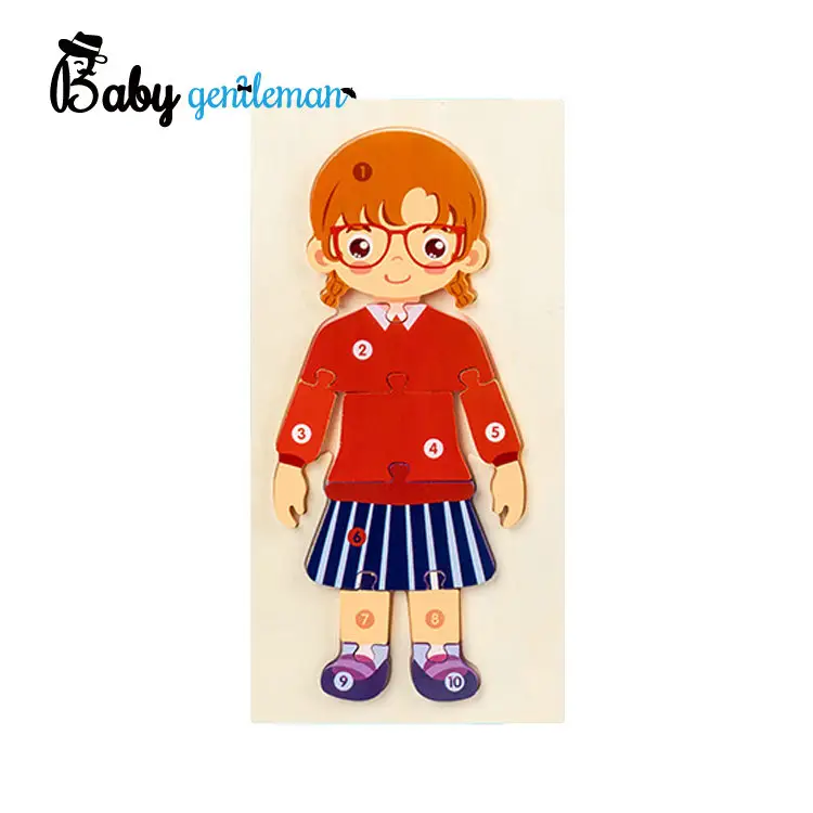 Creative design girl character puzzle wooden character cognitive puzzle for kids Z14274D