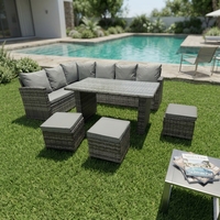 Ensemble de salon de jardin moderne 6 pièces en rotin PE durable avec coussins résistants à l'eau pour 9 personnes