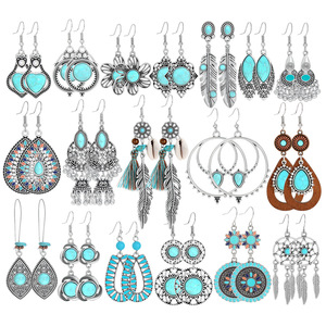 Pendientes Colgantes Bohemios de Turquesa, Chapados en Plata Antigua, Joyería de Moda para Fiesta para Mujer - Product Image 5