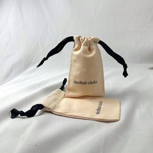 Wholesale <b>Small</b> Moq 100% Organic Cotton Packing Pouch Canvas Fabric Muslin Calico Pouch Eco Dust Pouch With <b>Black</b> Ribbon - Product Image 2