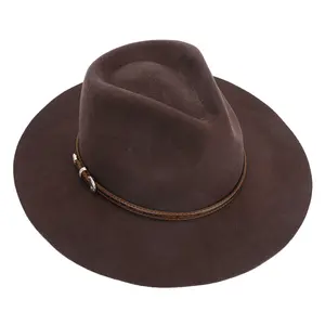 New Spring Summer Men'S Design Custom 100% Wool Leather Bands Stiff Wide Brim Party Fedora Hats Hat With Chain