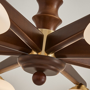 Retro All Copper Living Room Chandelier Solid Wood Multi Head LED <b>Light</b> Round Design Home Decor - Product Image 2