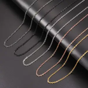 Мужские Женские 1,5 мм, 2 мм, 3 мм, черный цвет; Серебристый цвет; Золотистый цвет; С покрытием с круглым овальные панцирного плетения кабельная цепь из нержавеющей стали крест цепи Rolo 04 тонкое ожерелье