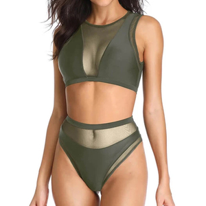 Custom Design <span class=keywords><strong>Sexy</strong></span> Mesh Tweedelige Bikini Set Vrouwen Effen Strandkleding Meisje Fitness Badpak Recycle Badstof Workout Plus Size - Product Image 2