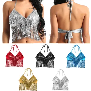 Sequin Halter Tops Belly Dance เครื่องแต่งกายเทศกาลไนท์คลับดิสโก้เต้นรำ Bralette Choli เซ็กซี่ Tops