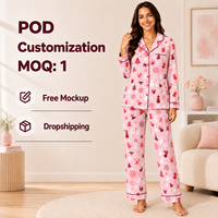 Pyjama de Noël personnalisé rose bonbon avec bonhomme de neige et renne, col cranté, ensemble assorti pour la famille, vêtements de nuit en polyester, POD, MOQ 1 pièce, dropshipping