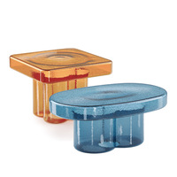 Table Basse en Verre OEM Luxe Léger Sablée Ovale Pétale Moderne Nordique Décoration Maison Haute Transparence Petit Salon Meilleur Cadeau