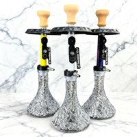 Chicha Personnalisée Tendance - Tube Jaune/Blanc/Violet & Verre Argenté Broyé & Tuyau Noir pour Salon et Loisirs