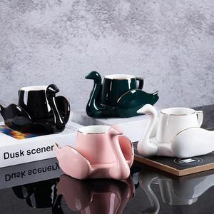 Ensemble créatif de tasses et soucoupes en céramique 3D Cygne Doré pour café, thé de l'après-midi, expresso et thé noir - Product Image 6