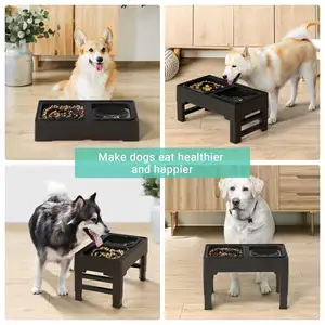 Mangkuk anjing berdiri mudah diatur keluaran baru tempat makan anjing tinggi tanpa tumpahan mangkuk makanan hewan peliharaan