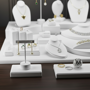 Expositor de Joyería de Lujo Blanco al por Mayor, Set Personalizable para Tiendas Minoristas, Soporte Multicapa para Collares, Anillos y Pendientes - Product Image 1