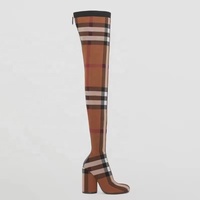 Bottes classiques pour femmes, style western, extensibles, à talon compensé, montantes au-dessus du genou, marron et noir, talons en verre de 11 cm, fermeture éclair longue à l'arrière, été