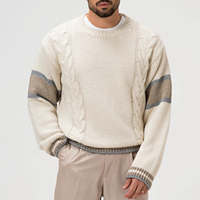Pull en maille torsadée à col rond pour homme, décontracté, unique, avec blocs de couleur
